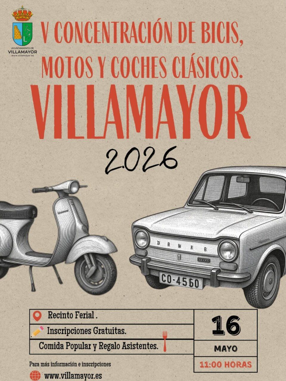Cartel de la V Concentración de Bicis, Motos y Coches Clásicos en Villamayor