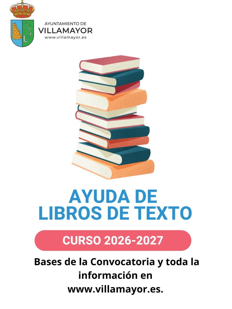 Cartel informativo sobre ayudas para libros de texto en Villamayor.