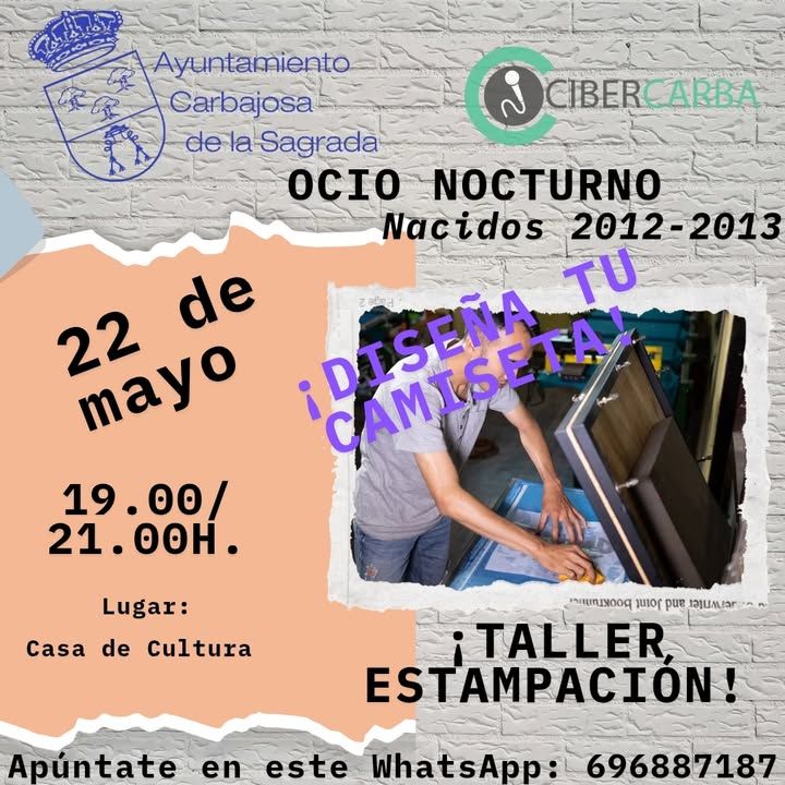 Taller de estampación nocturno en Casa de Cultura el 22 de mayo