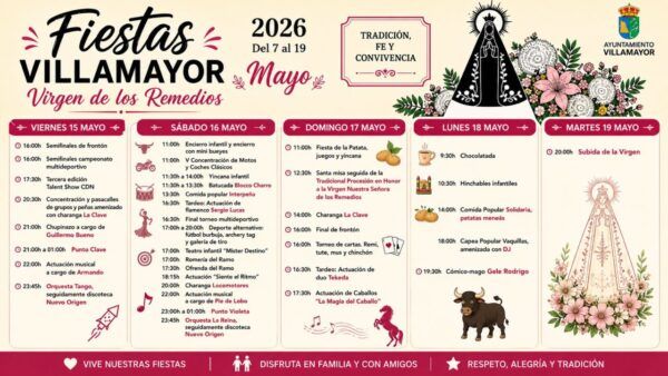Programa de las fiestas de Villamayor en mayo de 2026 con actividades y horarios