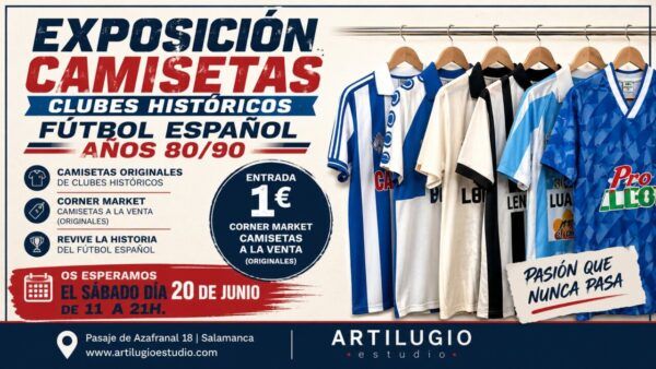 Camisetas históricas del fútbol español de los años 80 y 90 en exposición