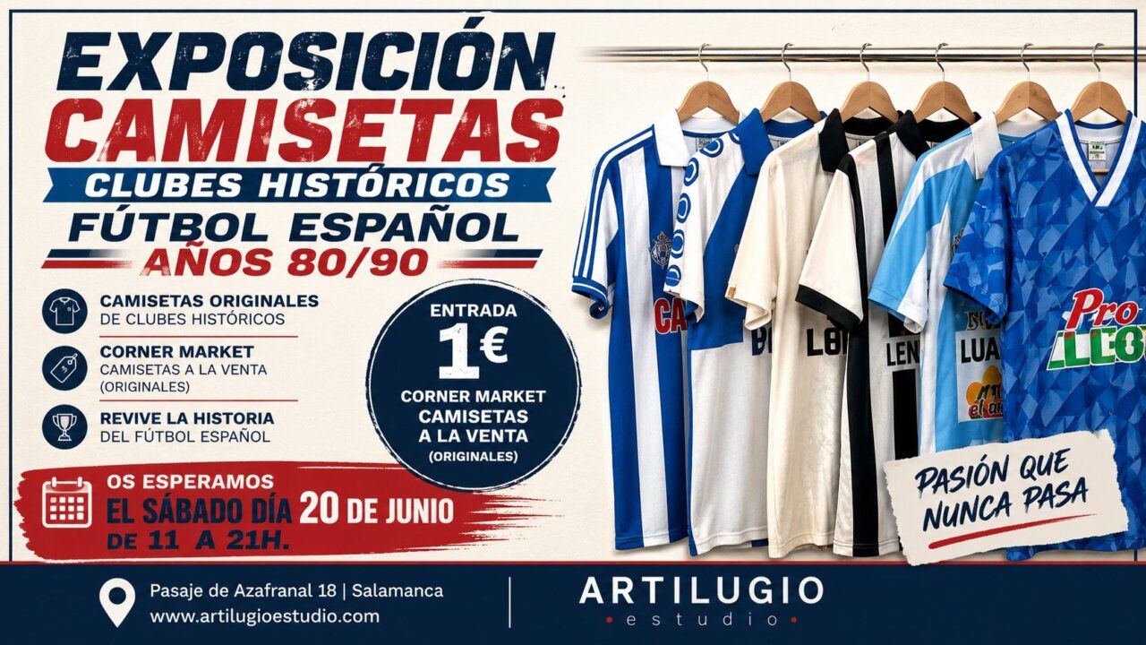 Camisetas históricas del fútbol español de los años 80 y 90 en exposición