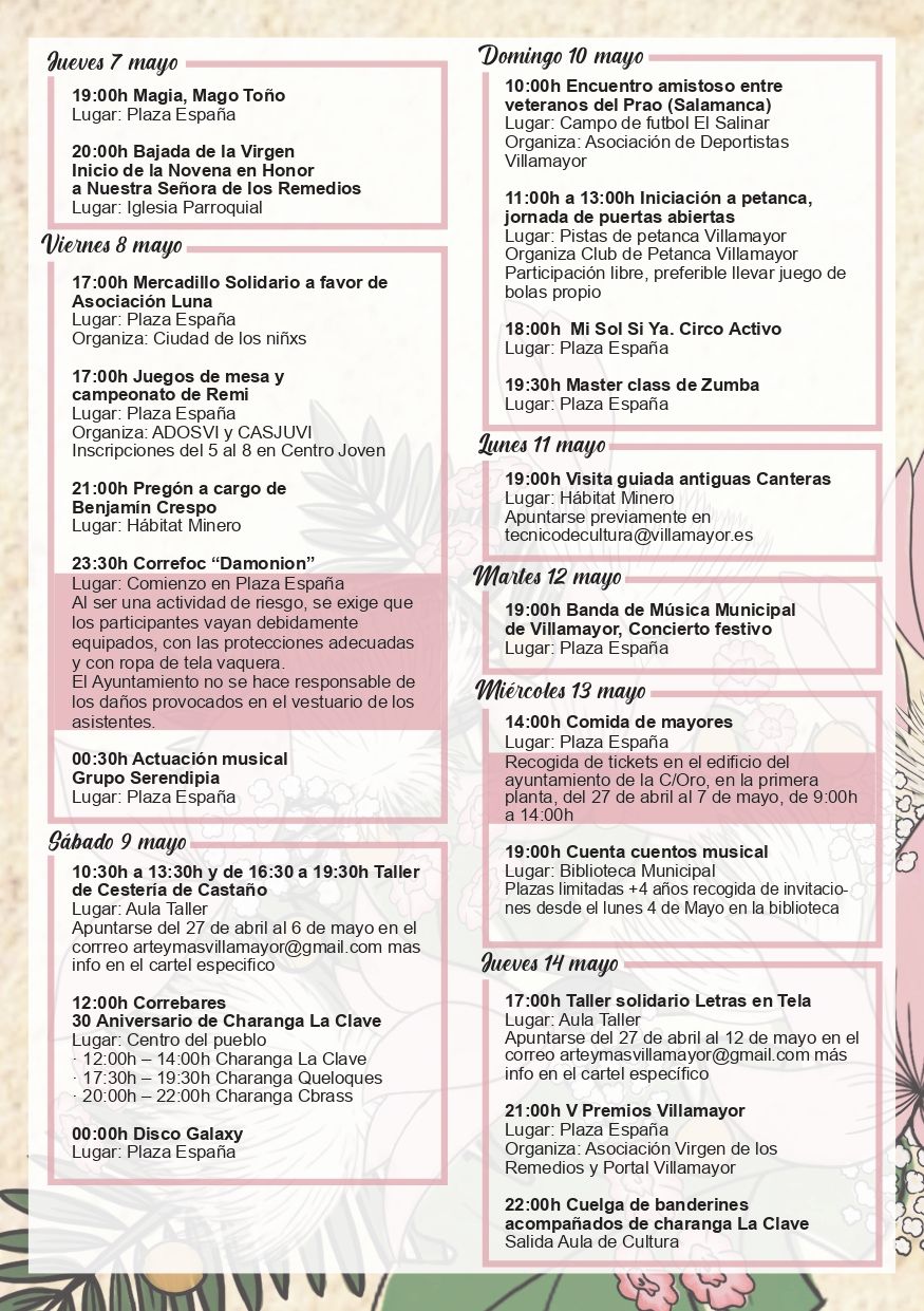 Programa de las fiestas de Villamayor en honor a la Virgen de los Remedios 2026