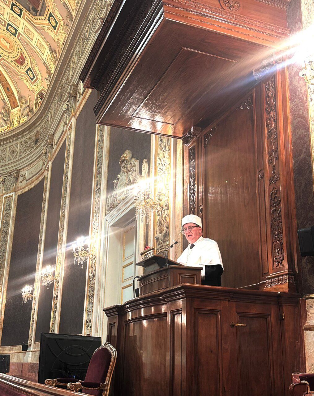 El profesor Gonzalo Tejerina durante su discurso en la Real Academia de Doctores de España