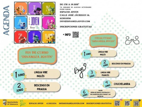 Cartel de actividades gratuitas de fin de curso en Dinamiza Joven de Salamanca