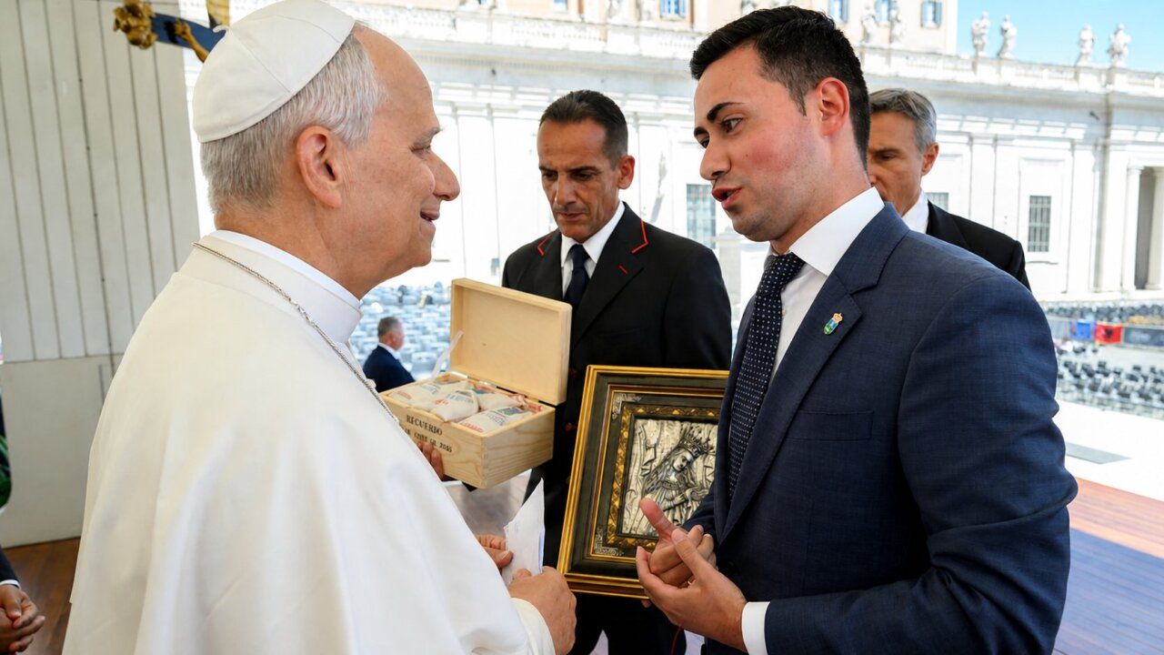 El alcalde de La Vellés entrega obsequios al Papa León XIV en el Vaticano.