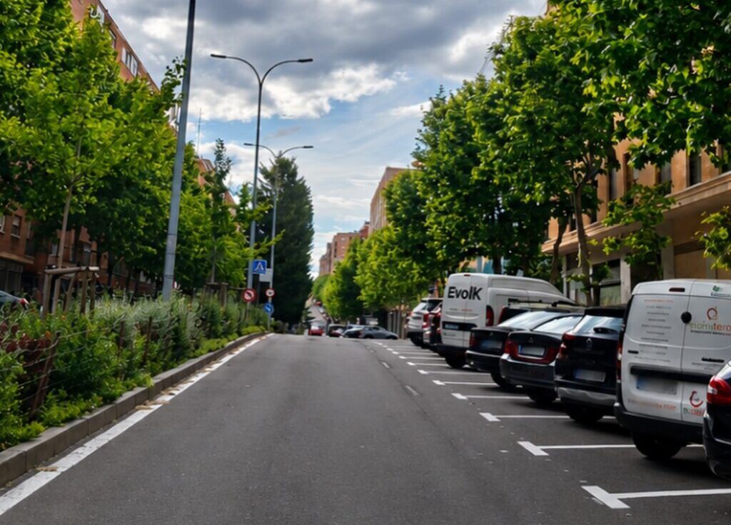 Vista de la avenida Alfonso IX en Salamanca con árboles y coches aparcados