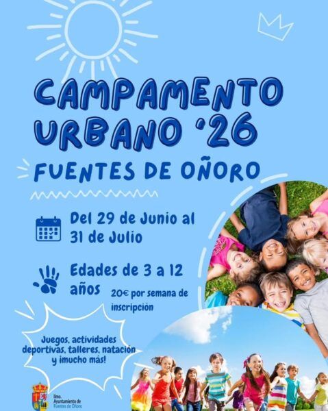 Cartel de campamento urbano para niños en Fuentes de Oñoro
