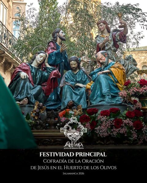 Representación de la Cofradía de Jesús en el Huerto de los Olivos durante la festividad de San Isidro Labrador.