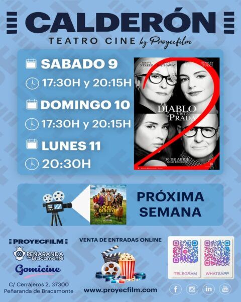 Cartelera del Cine Calderón con horarios de películas
