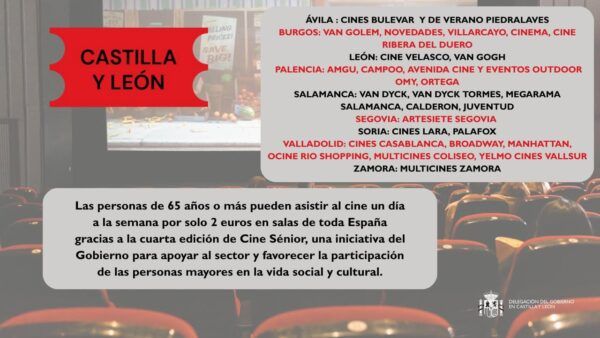 Cartel informativo sobre Cine Sénior y entradas a 2 euros para mayores de 65 años