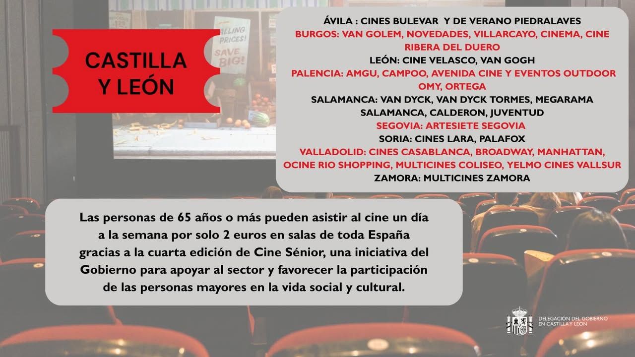 Cartel informativo sobre Cine Sénior y entradas a 2 euros para mayores de 65 años