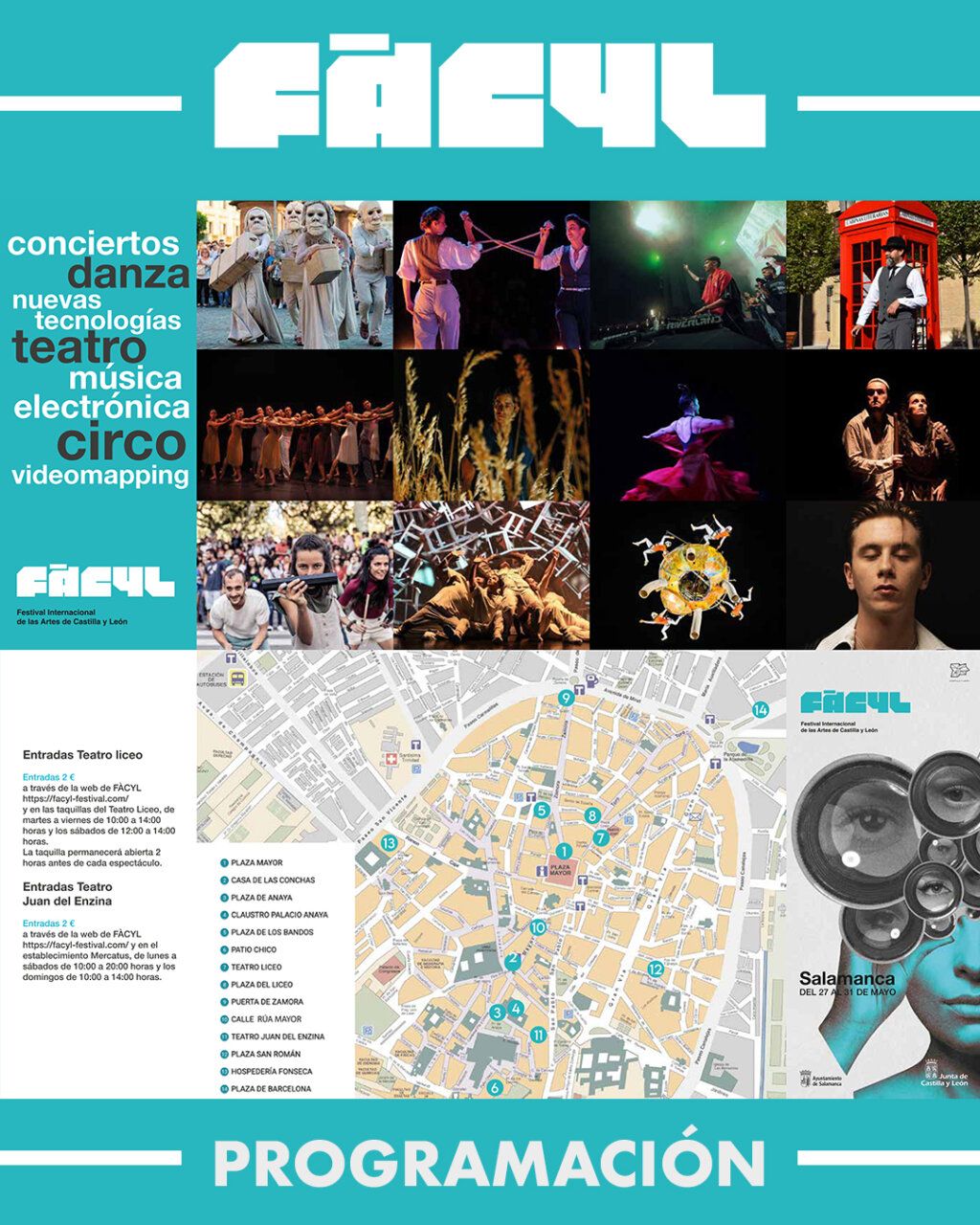 Cartel del festival FÀCYL 2026 con actividades culturales en Salamanca