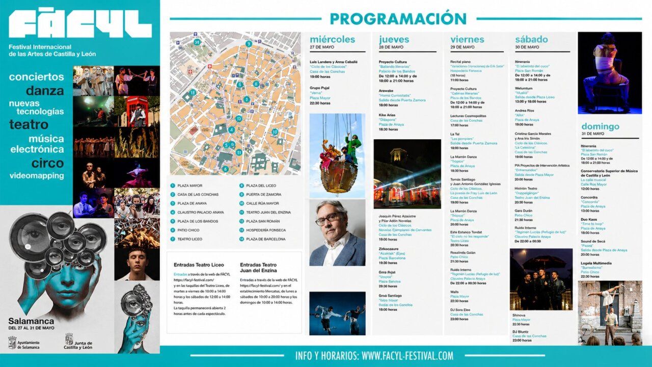 Cartel del festival FÀCYL 2026 con programación cultural en Salamanca