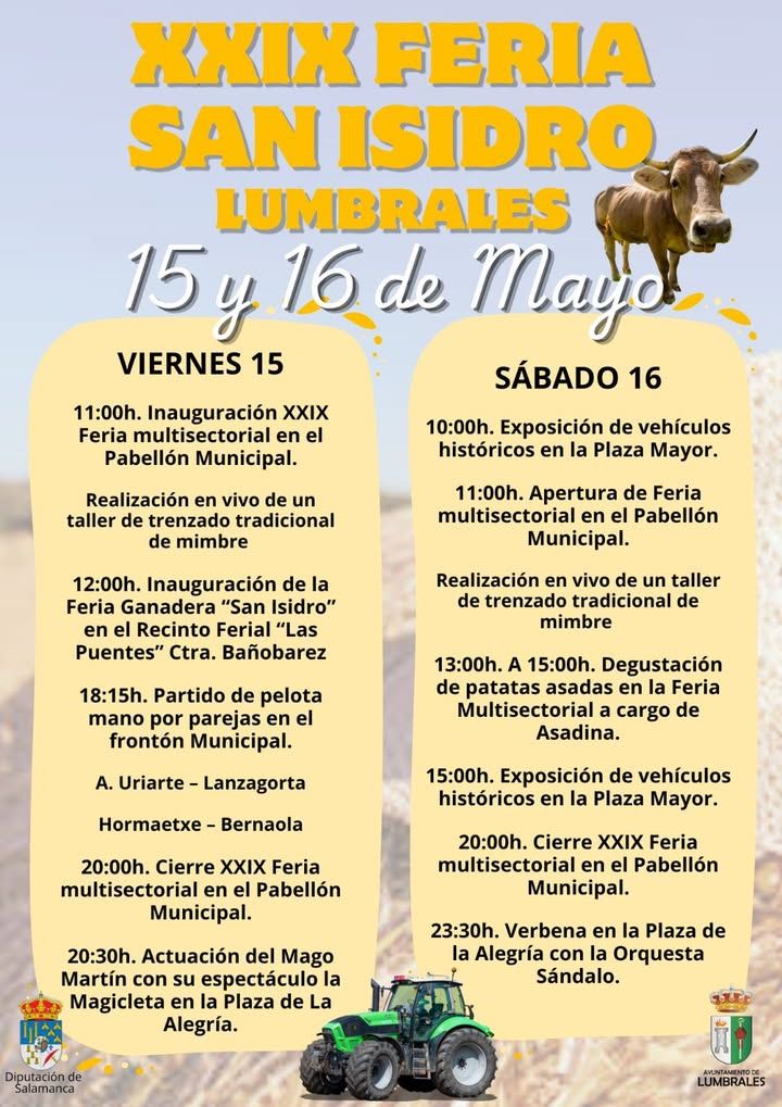 Cartel de la XXIX Feria San Isidro en Lumbrales con programación de eventos