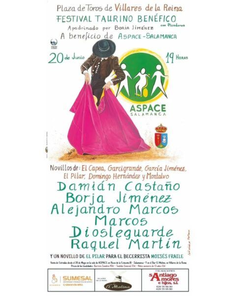 Cartel del Festival Taurino Benéfico en Villares de la Reina con toreros y detalles del evento