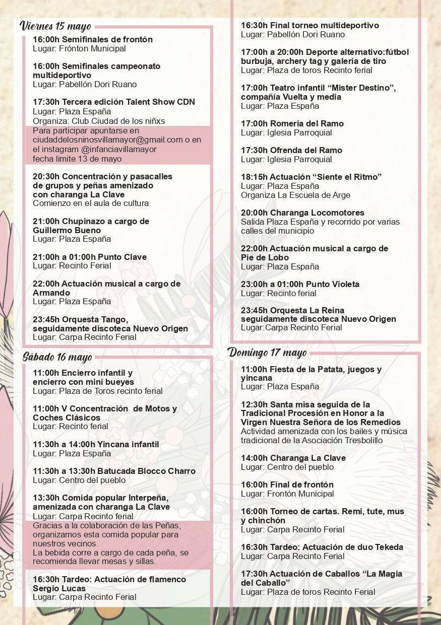 Programa de las fiestas de Villamayor en honor a la Virgen de los Remedios 2026