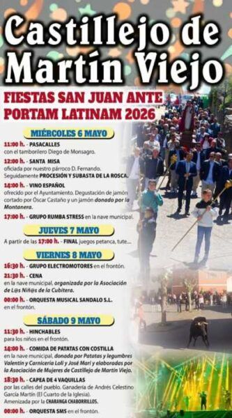 Cartel de las fiestas patronales de Castillejo de Martín Viejo con actividades y horarios.