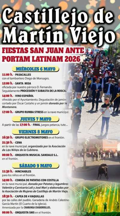 Cartel de las fiestas patronales de Castillejo de Martín Viejo con actividades y horarios.