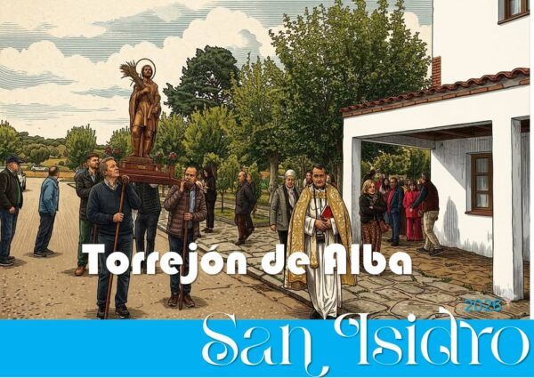 Celebración de las fiestas de San Isidro en Torrejón de Alba con misa y procesión.