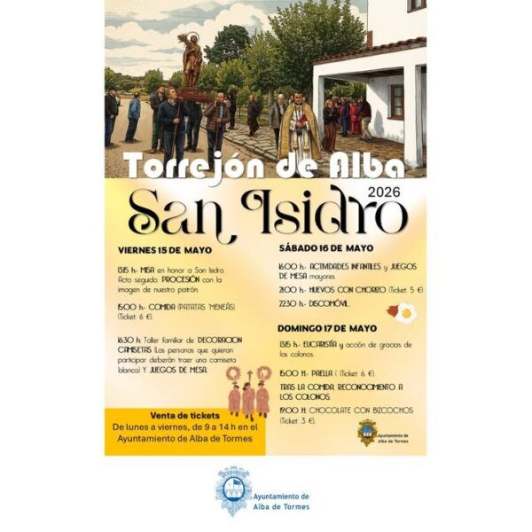 Cartel de las fiestas de San Isidro en Torrejón de Alba con actividades programadas