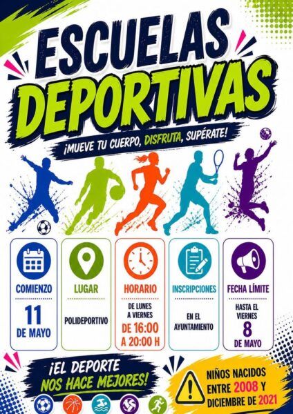 Cartel informativo sobre inscripciones a escuelas deportivas infantiles