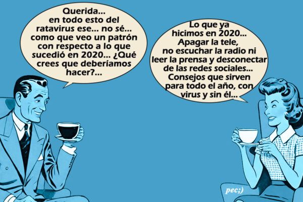 Ilustración de dos personas conversando sobre el ratavirus y consejos del 2020