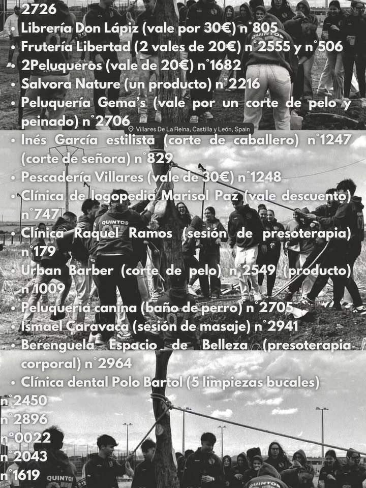Lista de premios del Sorteo de los Quintos en Villares de la Reina