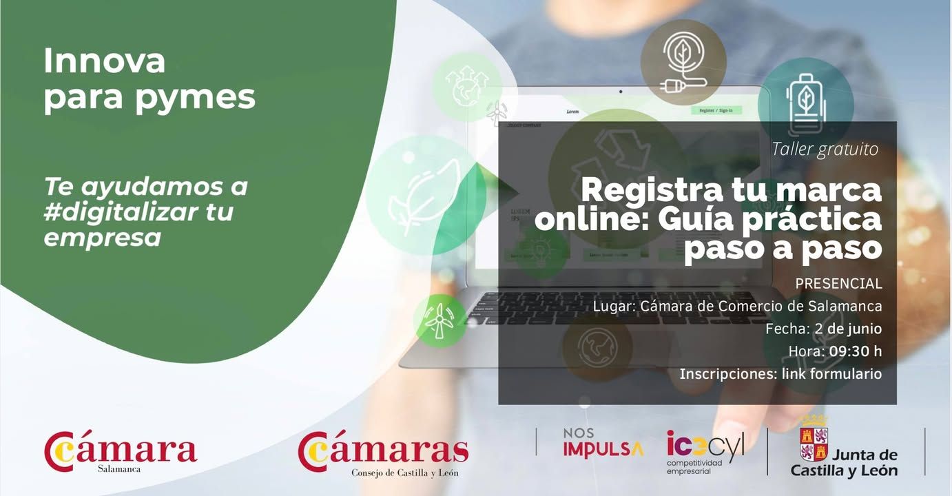 Cartel del taller sobre registro de marcas online en Salamanca