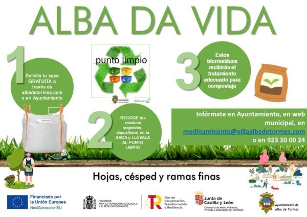 Cartel informativo sobre servicio de recogida de residuos vegetales en Albada de Tormes