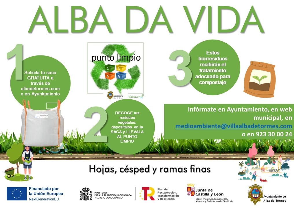 Cartel informativo sobre servicio de recogida de residuos vegetales en Albada de Tormes