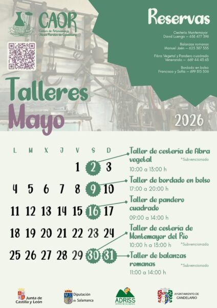 Cartel de talleres de artesanía en Candelario para mayo 2026