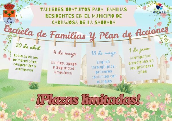 Cartel de talleres gratuitos para familias en Carbajosa de la Sagrada