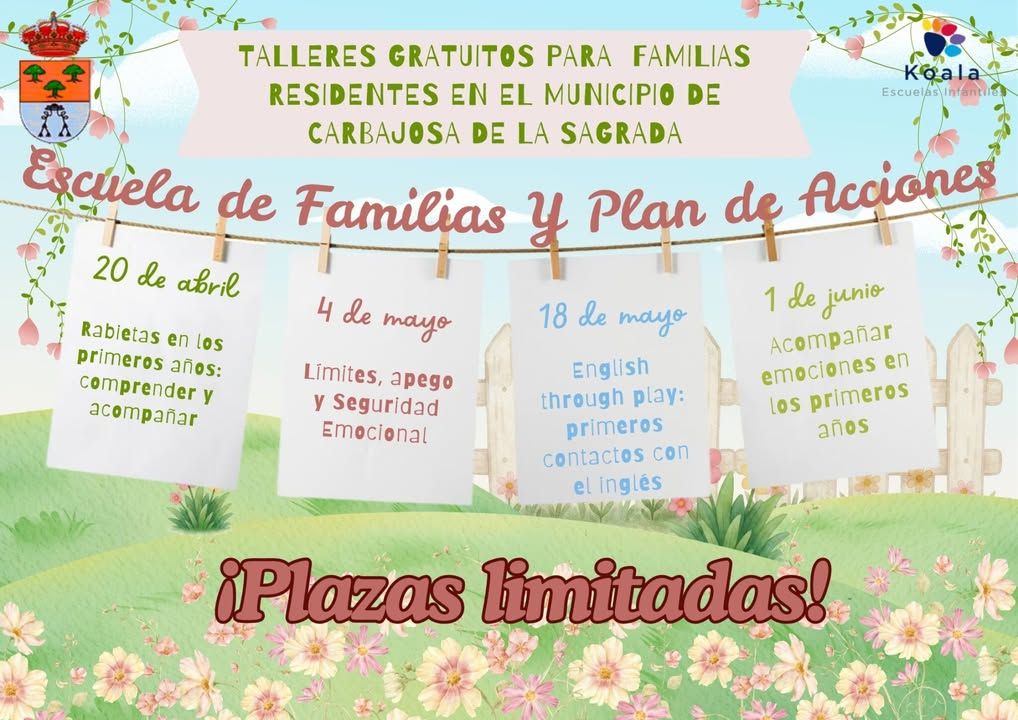 Cartel de talleres gratuitos para familias en Carbajosa de la Sagrada