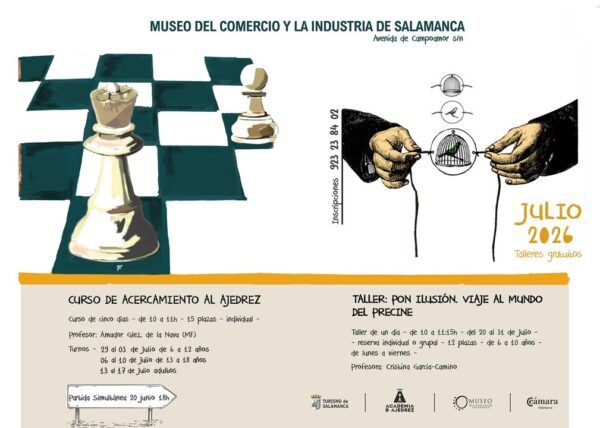 Cartel de talleres gratuitos en el Museo del Comercio de Salamanca