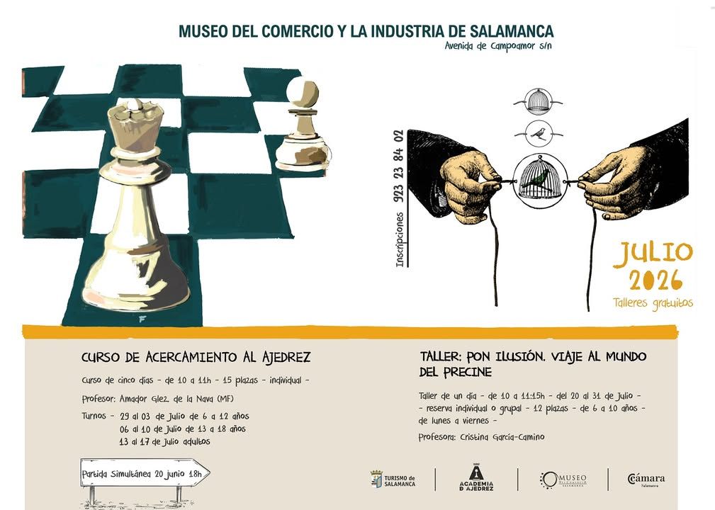 Cartel de talleres gratuitos en el Museo del Comercio de Salamanca