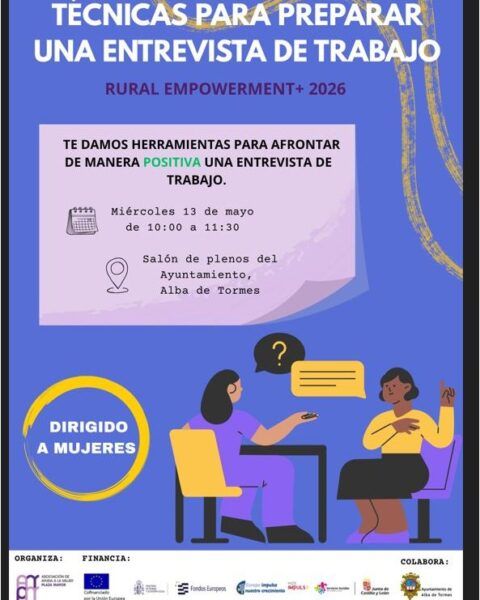 Cartel sobre técnicas para preparar entrevistas de trabajo en Alba de Tormes