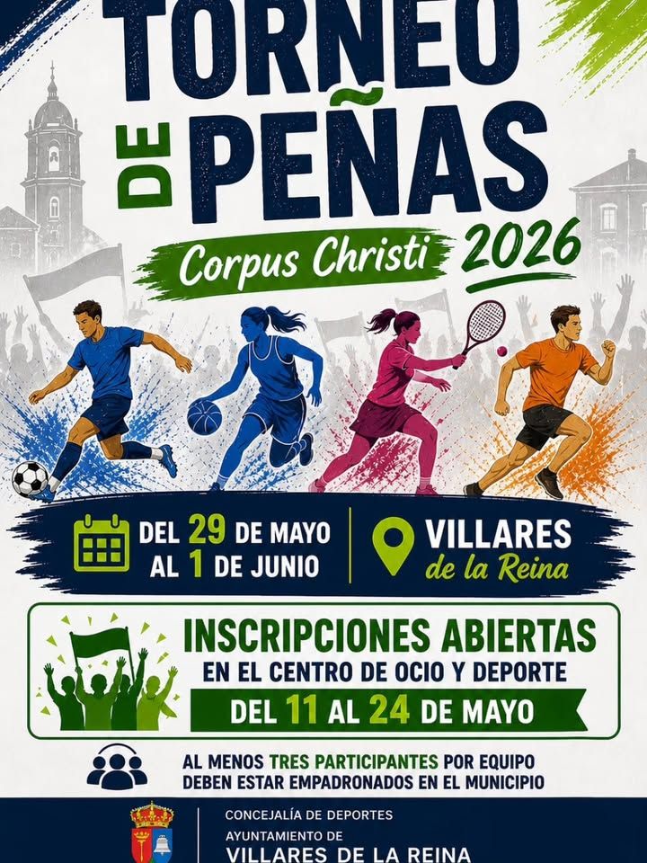 Cartel del torneo de peñas Corpus Christi 2026 en Villares de la Reina