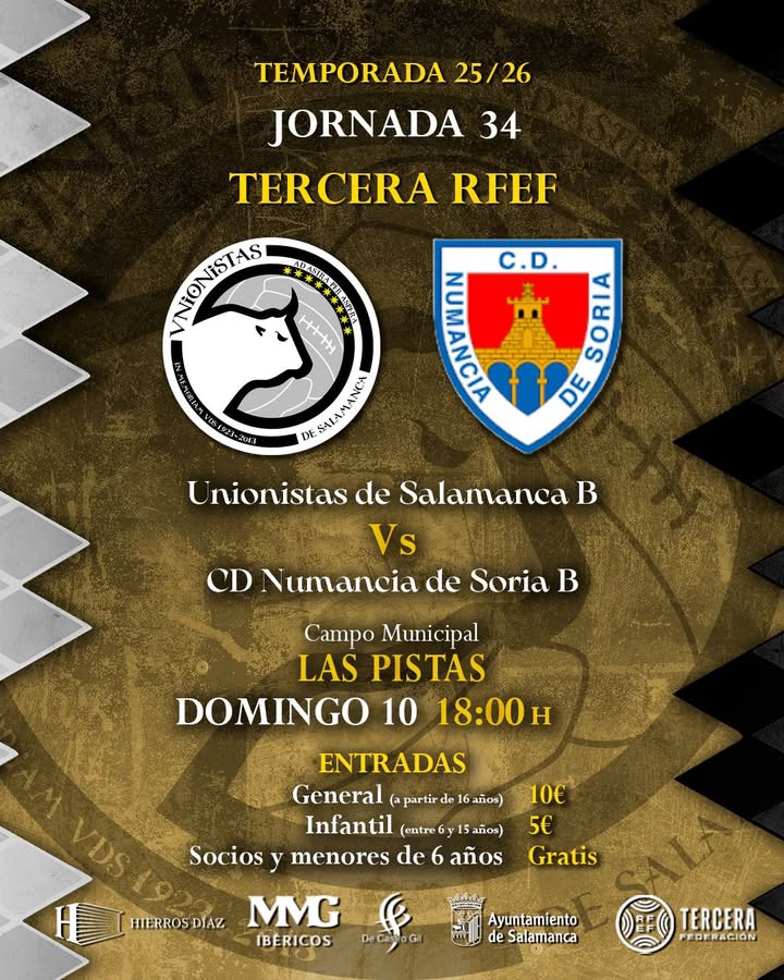 Cartel del partido entre Unionistas B y CD Numancia B en Las Pistas
