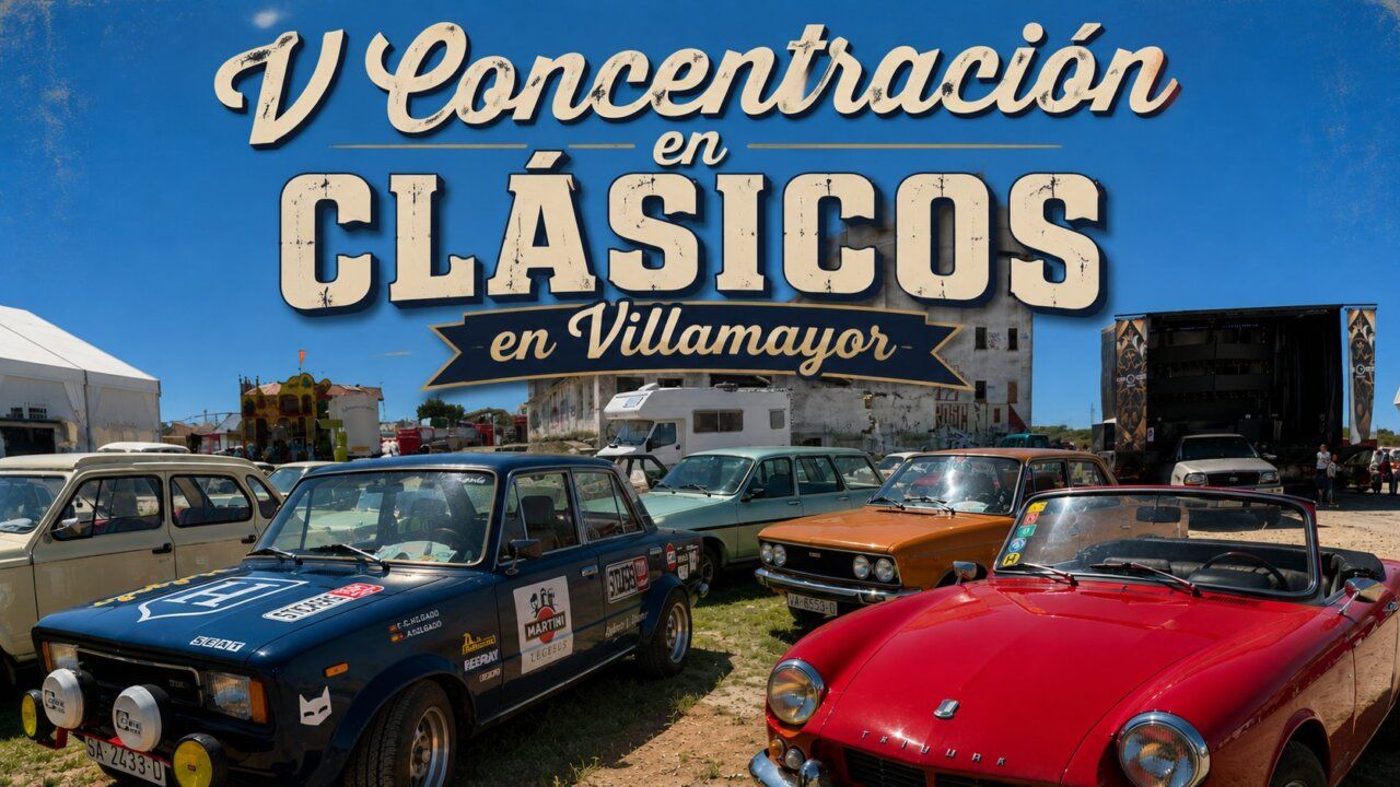 V Concentración de Clásicos en Villamayor con varios vehículos antiguos