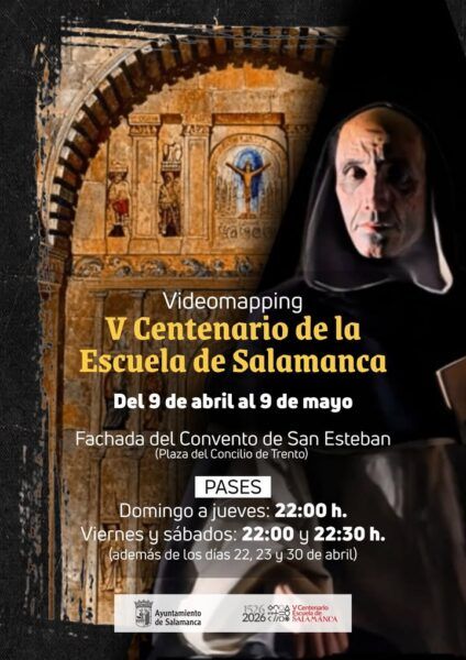 Cartel del videomapping en la fachada del Convento de San Esteban en Salamanca