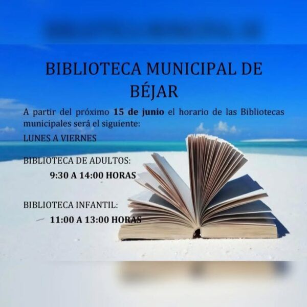 Cartel informativo sobre horarios de bibliotecas en Béjar
