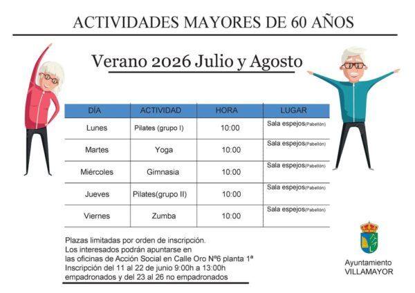 Cartel de actividades de verano para mayores en Villamayor