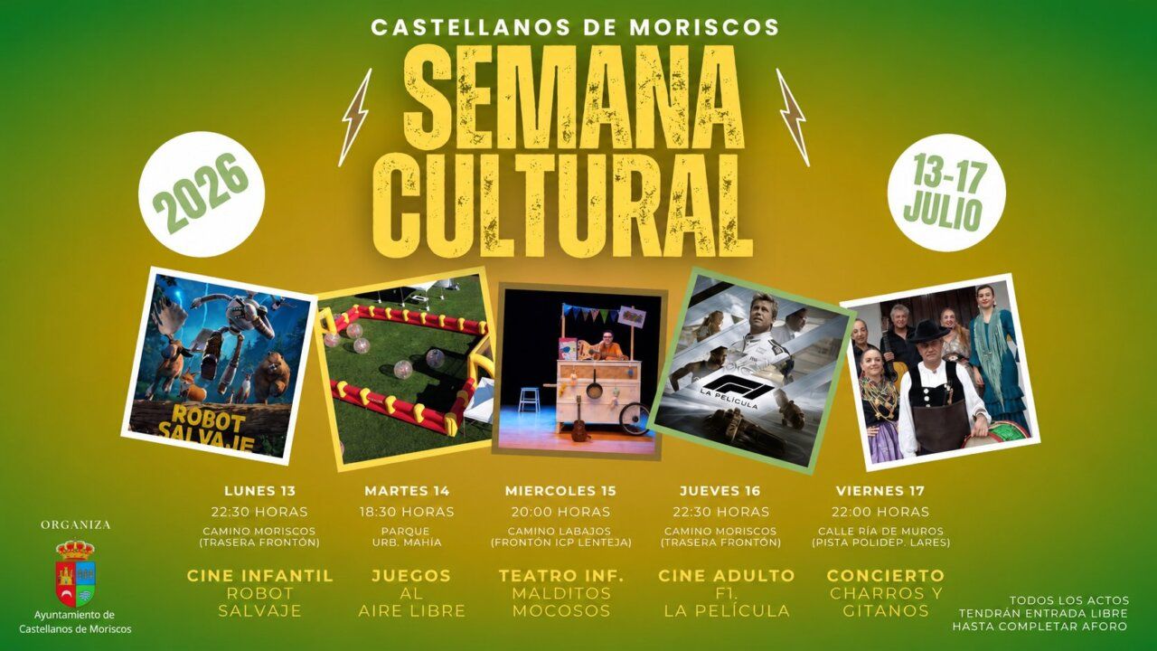 Cartel de la Semana Cultural 2026 en Castellanos de Moriscos con actividades para todos.