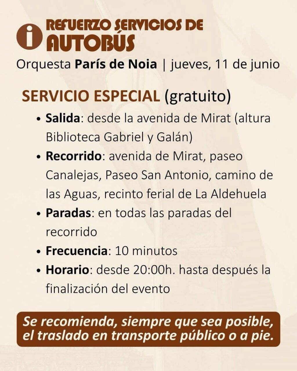 Cartel informativo sobre el servicio de autobús para las fiestas de San Juan de Sahagún
