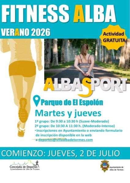 Cartel de actividades deportivas gratuitas en Alba de Tormes para el verano 2026