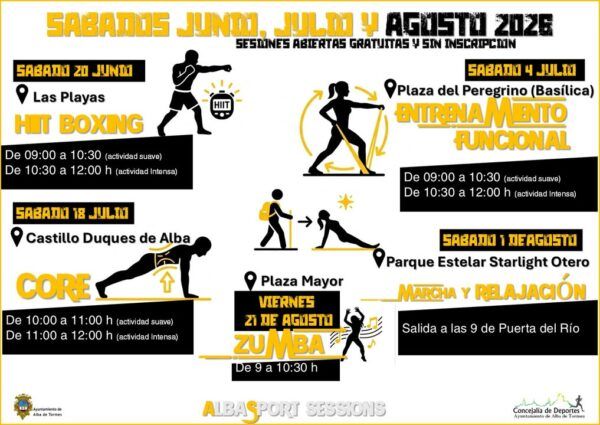Cartel de actividades deportivas gratuitas en Alba de Tormes para el verano de 2026