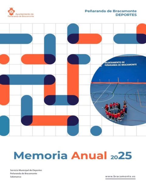 Portada del Anuario Deportivo 2025 de Peñaranda con gráficos y un grupo de deportistas