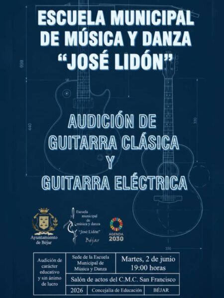 Cartel de audición de guitarras clásica y eléctrica en Béjar