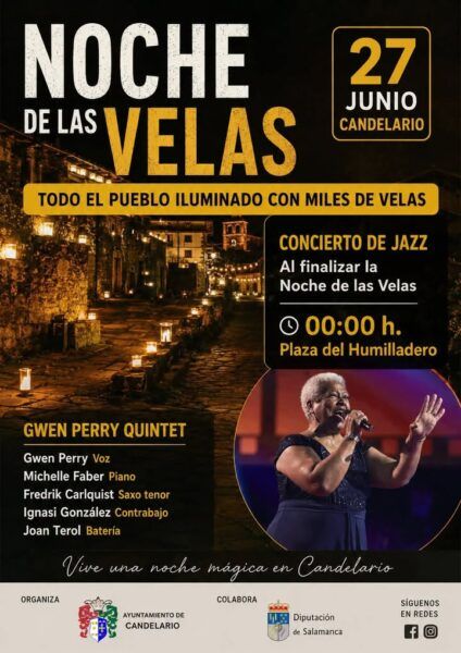 Cartel de la Noche de las Velas en Candelario con luces y jazz